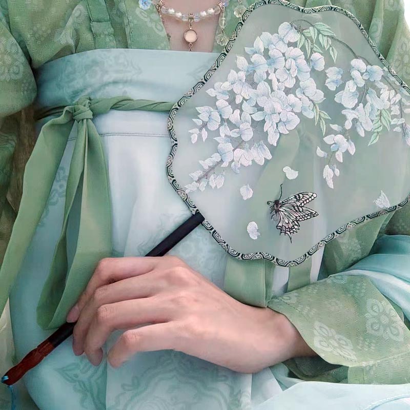 Bluedail Blooming Flowers with Butterfly Single Side Embroidered Handheld Fan Tradional Chinese Fashion-01