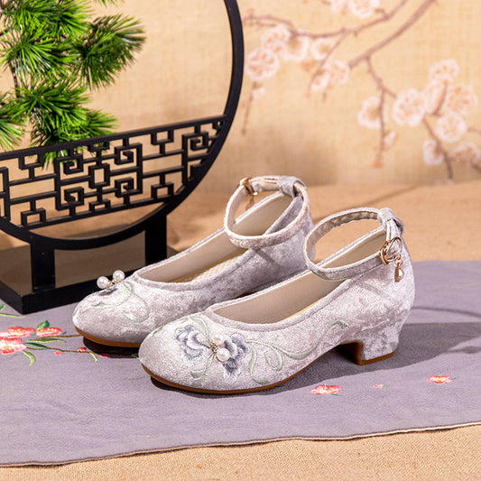 Escarpins à talon moyen avec bride de cheville et broderie pour femmes