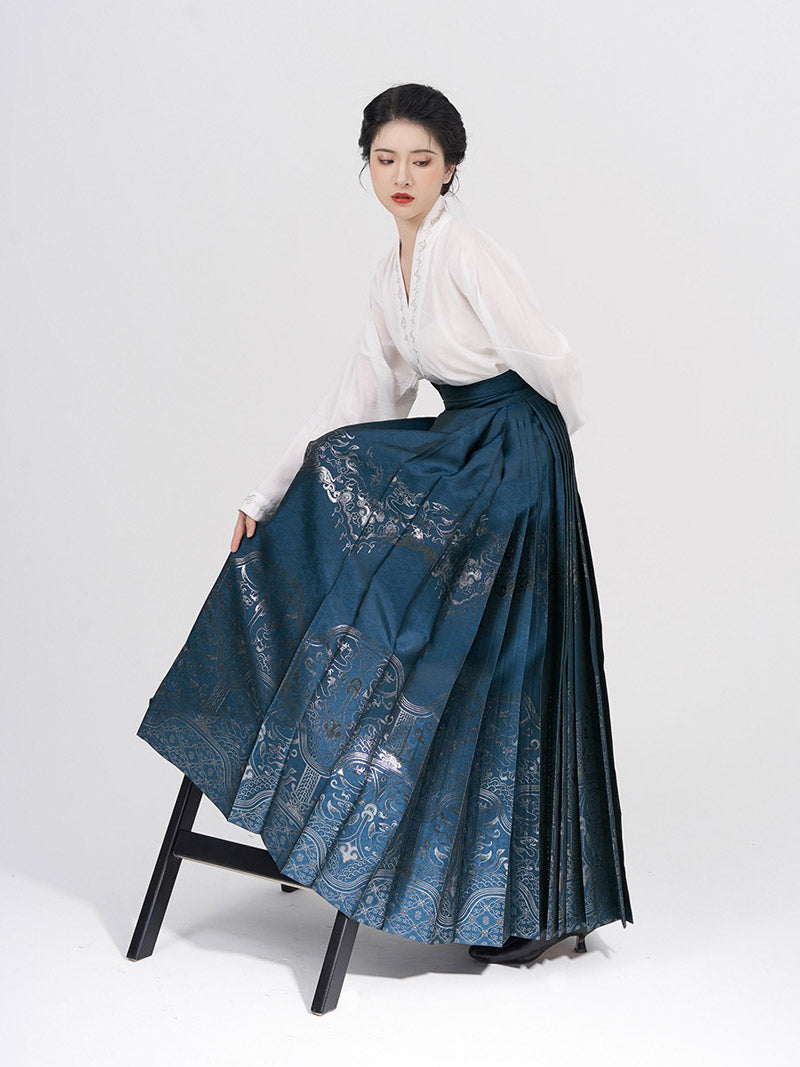 Vintage Chinese Traditional Auspicious Flower Pattern Yarn-dyed Jacquard Cloth Mamianqun Morden Hanfu Skirt