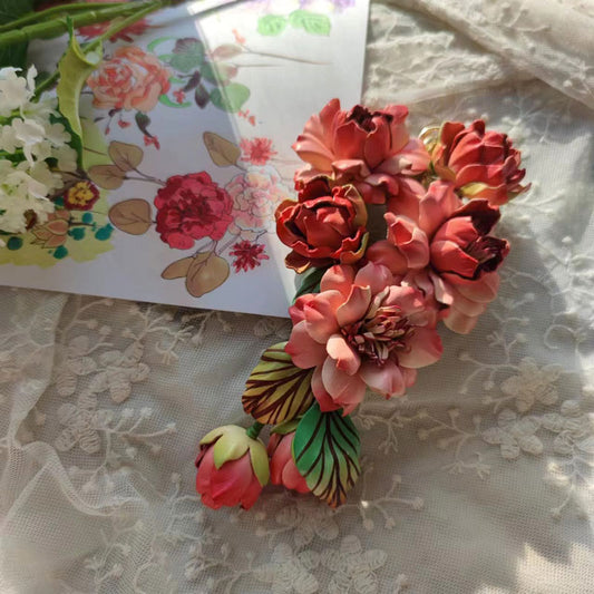 Accessoires de sac de charme de sac de grappe de fleurs en cuir tridimensionnel fait à la main
