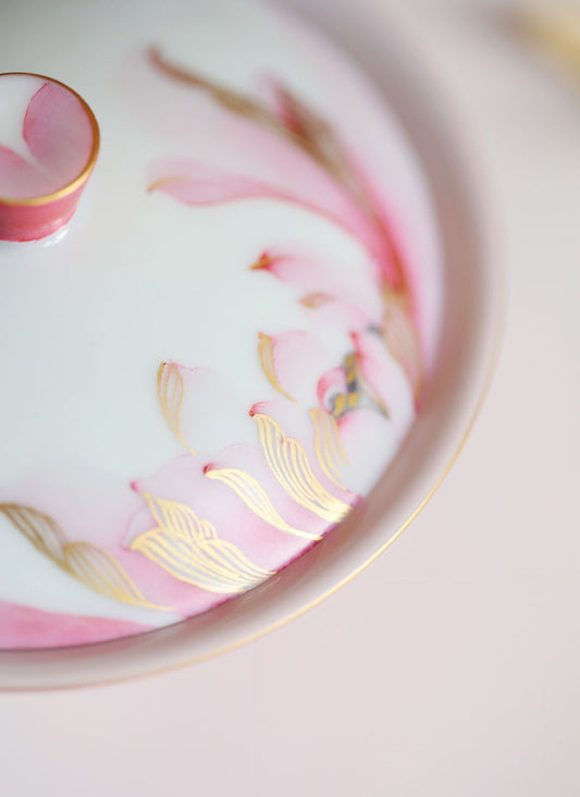 Jingdezhen chinois – ensemble de tasses à thé en porcelaine avec fleurs peintes à la main, avec couvercle