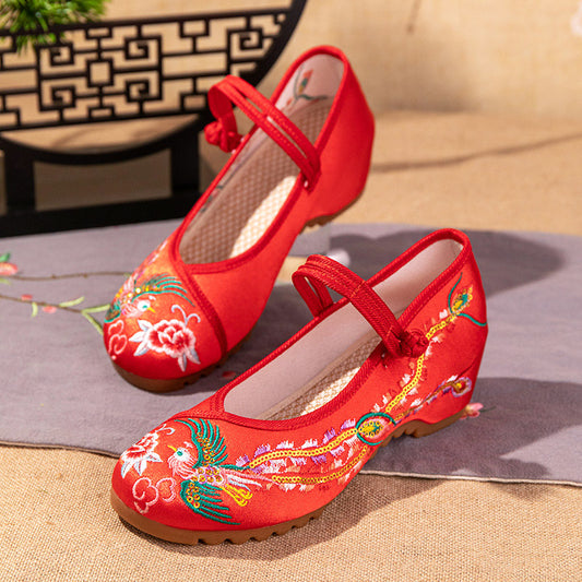 Chaussures brodées rétro vintage faites à la main avec broderie Golden Phoenix