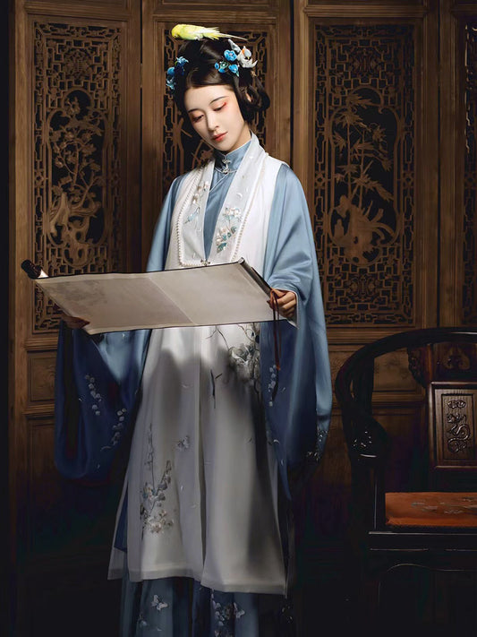 The Scent of Flowers on a Rainy Night Misty Blue Embroidery Hanfu Clothing-02