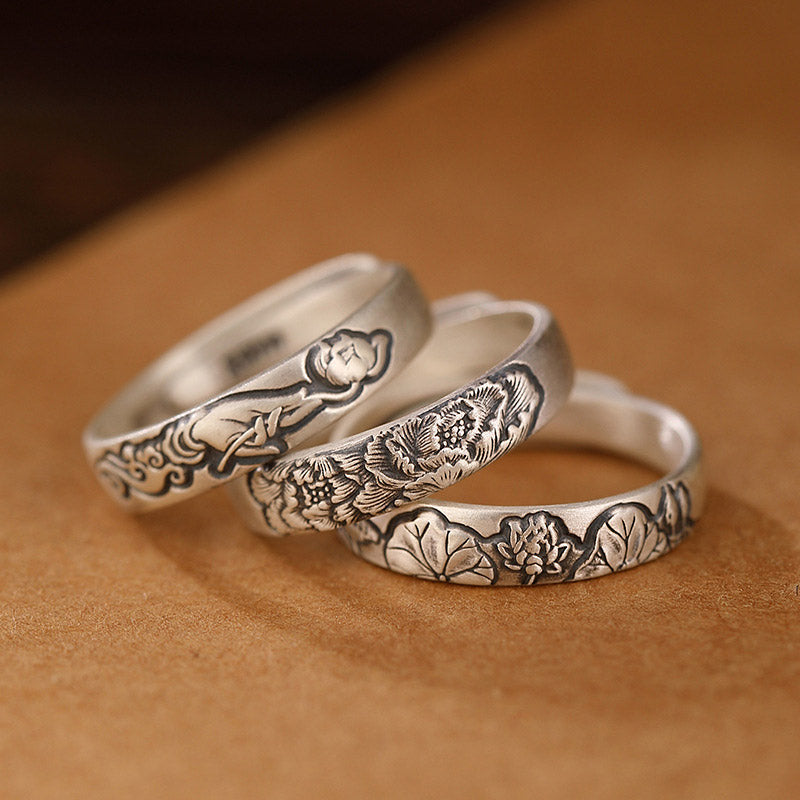 Exclusive Design 999 Sterling Silver Vintage Chinese「Culture and Blessing」Adjustable Ring-02