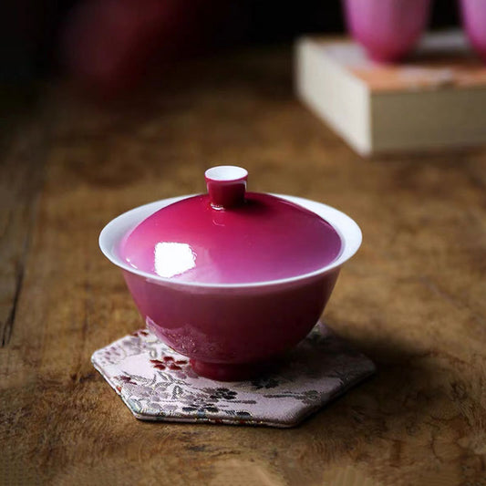 Ensemble de tasses à thé chinoises en porcelaine à effet dégradé Rose carmin Jingdezhen