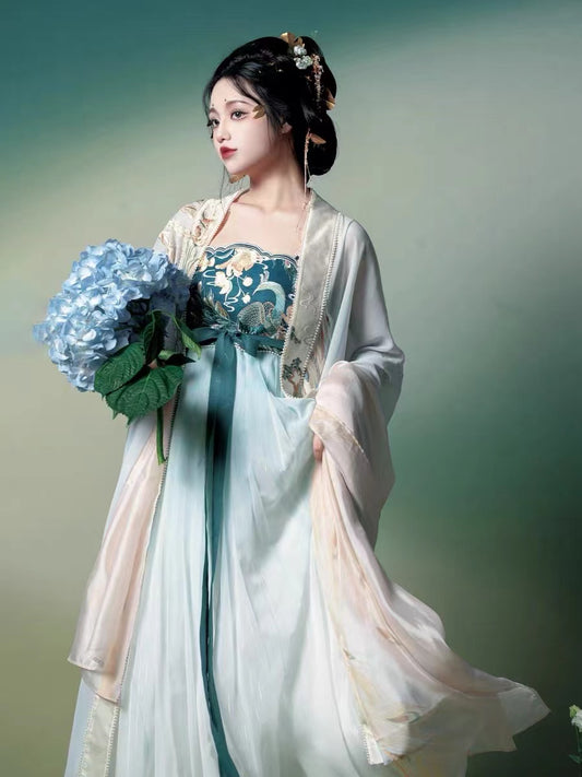 BlueDail Pure Hand Embroidery「Beautiful appearance and pure heart」White Phoenix Embroidered Tang Style Daily Wear Hanfu Clothing-02