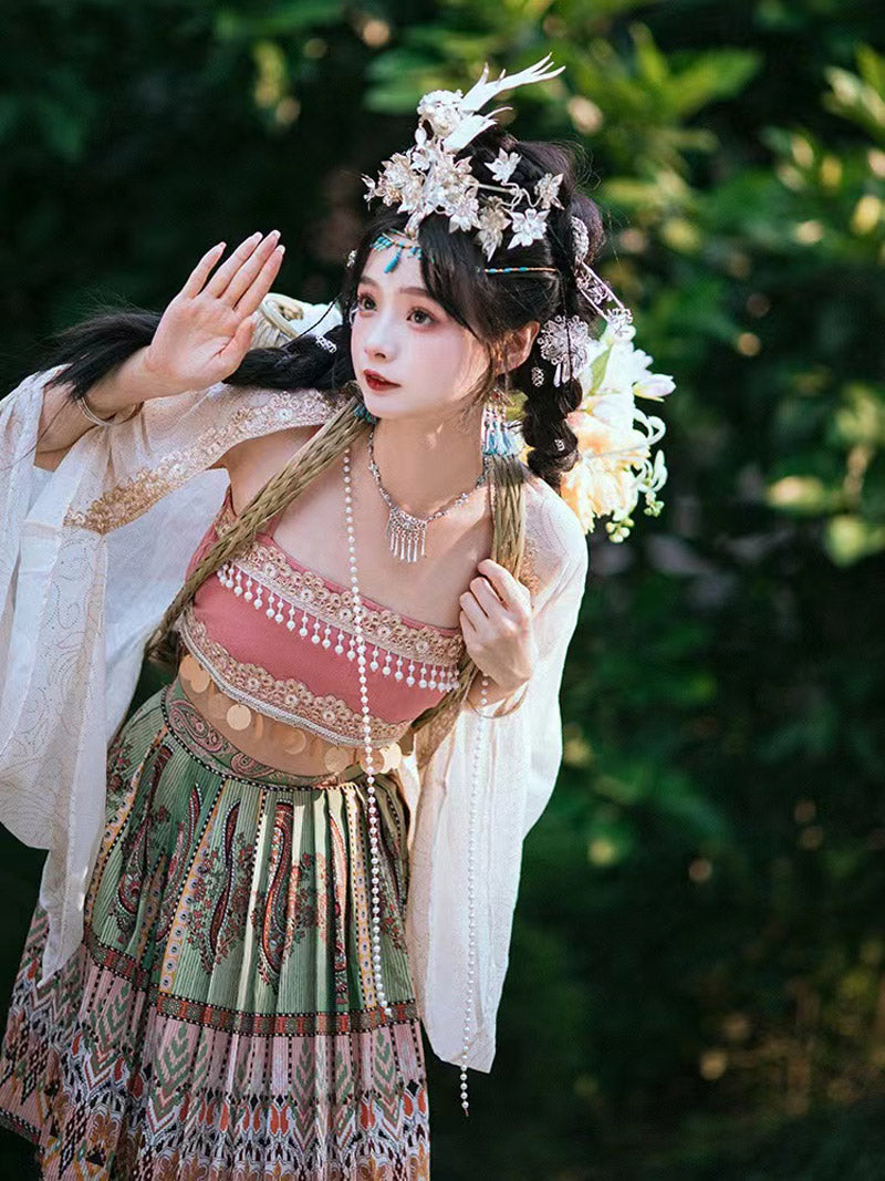 Girl Picking Water Chestnut in the River - Morden Miao Ethnic Minority Hanfu Skirt Set-02