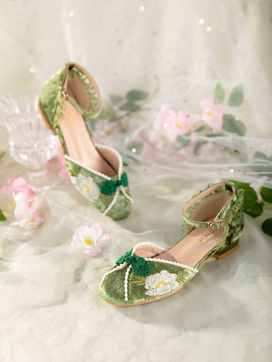 Chaussures Mary Jane à boucle brodée de style chinois vintage