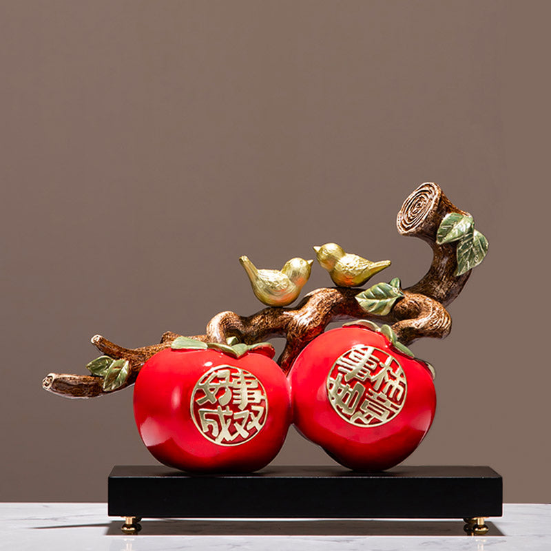 Deux oiseaux perchés sur une branche d'arbre kaki - Les bonnes choses viennent par paires Ornement kaki Décoration de table Cadeau de pendaison de crémaillère