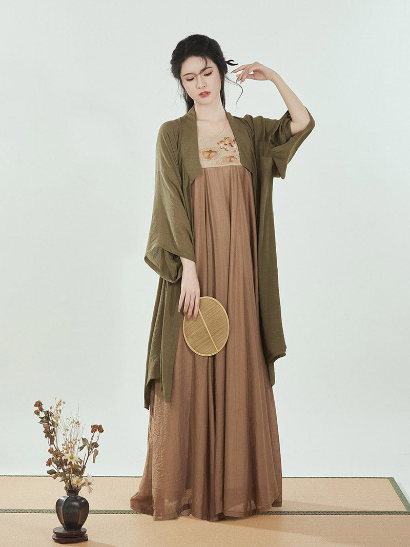 Tang-style Morden Chinese Style Lotus Embroidery Droopy Suspender Skirt Set-04
