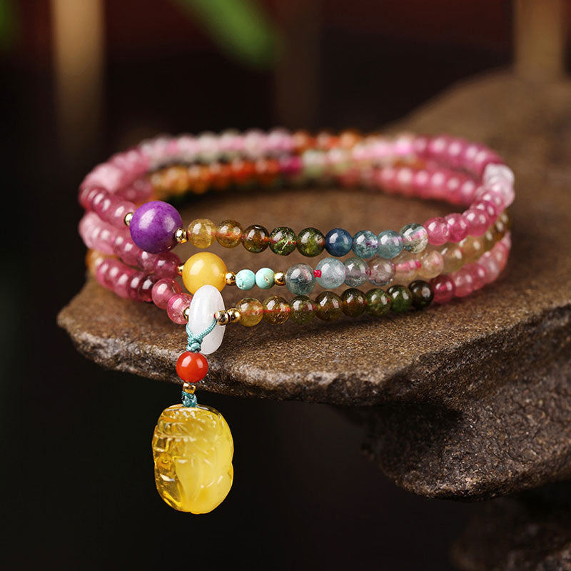 Pink Tourmaline Stacking Bracelet with Multi-Gemstone-03