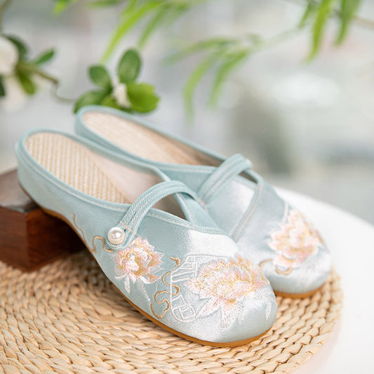 Pantoufles de chaussures brodées de fleurs de style chinois vintage