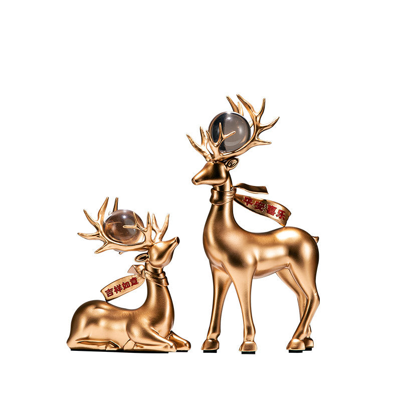 Peace and Joy, Good Luck - A Pair of Auspicious Deer Statues Home Decor
