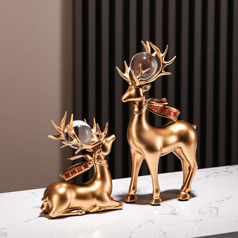 Peace and Joy, Good Luck - A Pair of Auspicious Deer Statues Home Decor