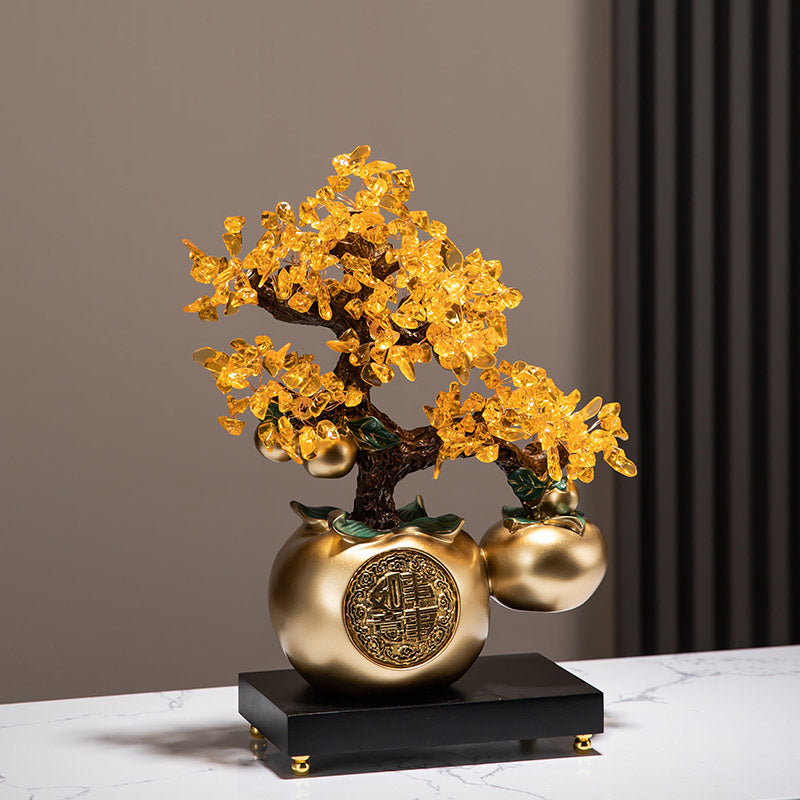 Persimmon 「Shi Shi Ru Yi」 Arbre à argent Arbre de fortune Ornements décoratifs chinois créatifs pour cadeau d'affaires de bureau