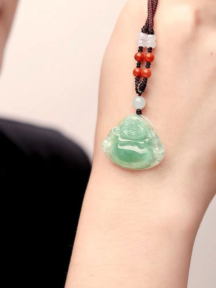 Natural Jadeite Jade Laughing Buddha「Happiness」Pendant Necklace for Men and Women-03