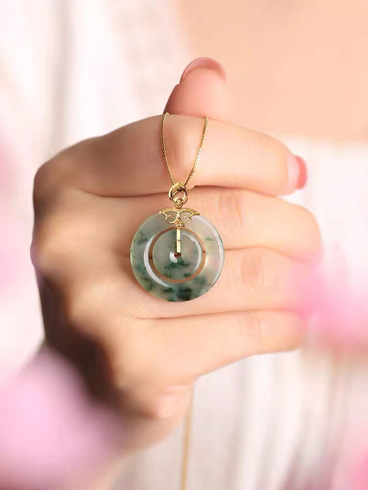 Natural Ice Jadeite Jade Chinese Concentric Knot「Health Harmony & Happiness」Ping An Kou Pendant Necklace for Women-04