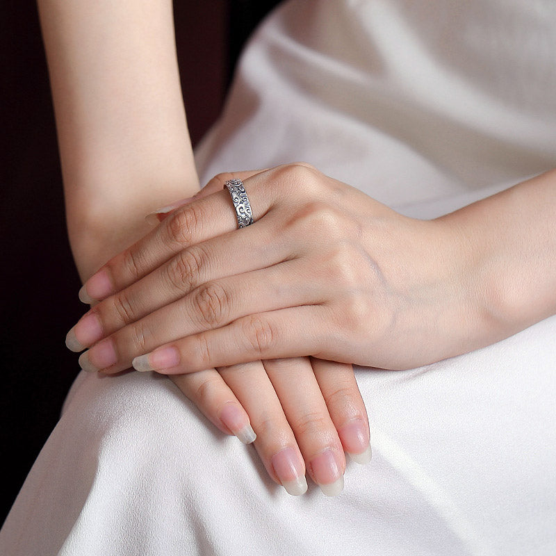 Exclusive Design 999 Sterling Silver Vintage Chinese「Culture and Blessing」Adjustable Ring-03