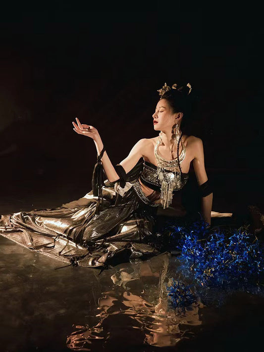 Black Gothic Style Embroidery Dunhuang Feitian Hanfu Costume Skirt Set-03
