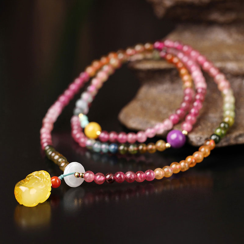 Pink Tourmaline Stacking Bracelet with Multi-Gemstone-04