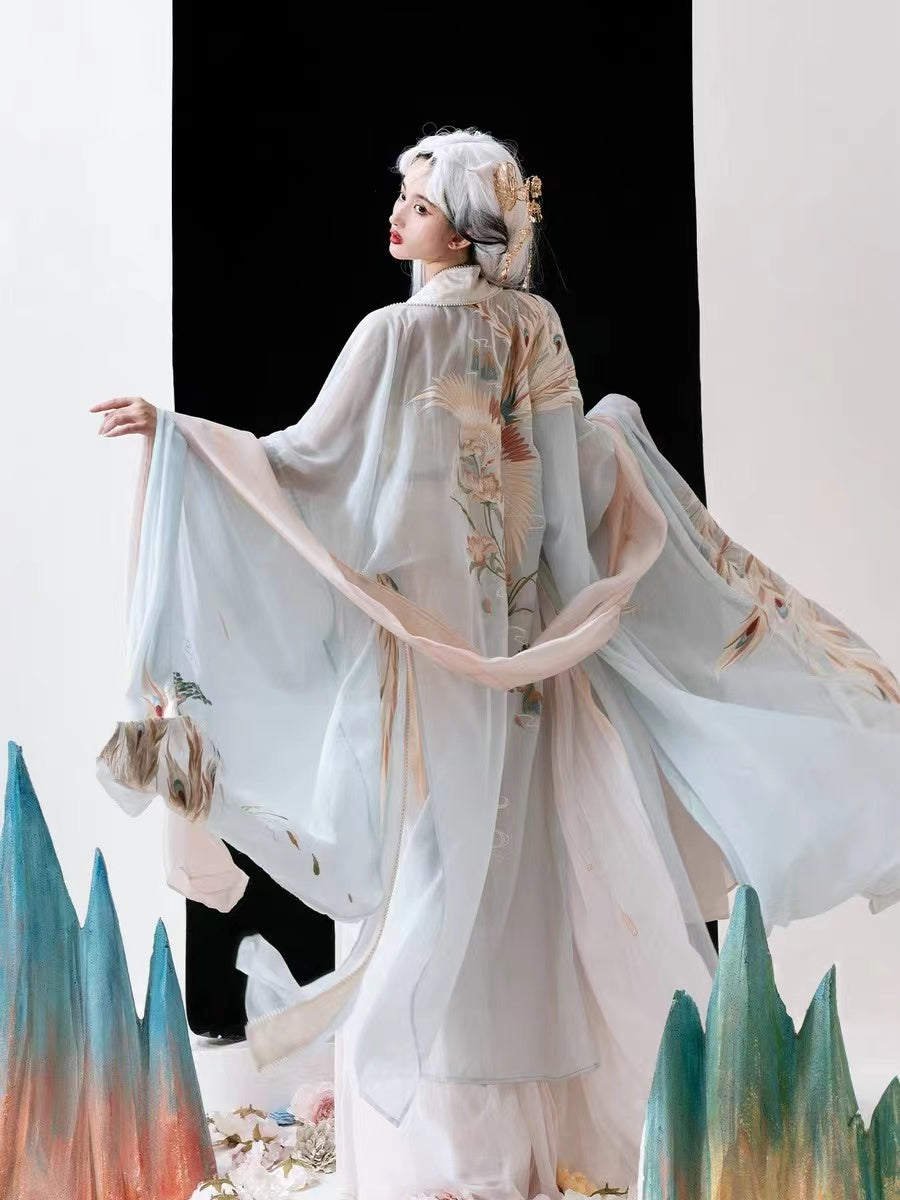BlueDail Pure Hand Embroidery「Beautiful appearance and pure heart」White Phoenix Embroidered Tang Style Daily Wear Hanfu Clothing-03