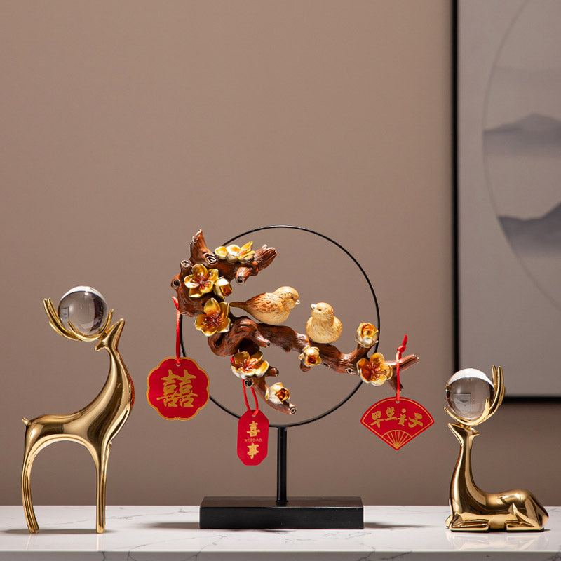 Magpies and Plum Blossom Ornament Table Decor Brides Wedding Gift