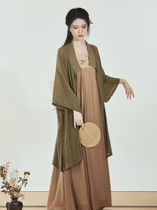 Tang-style Morden Chinese Style Lotus Embroidery Droopy Suspender Skirt Set-01