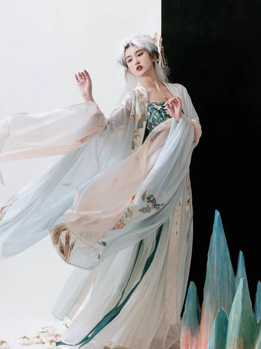 BlueDail Pure Hand Embroidery「Beautiful appearance and pure heart」White Phoenix Embroidered Tang Style Daily Wear Hanfu Clothing-04