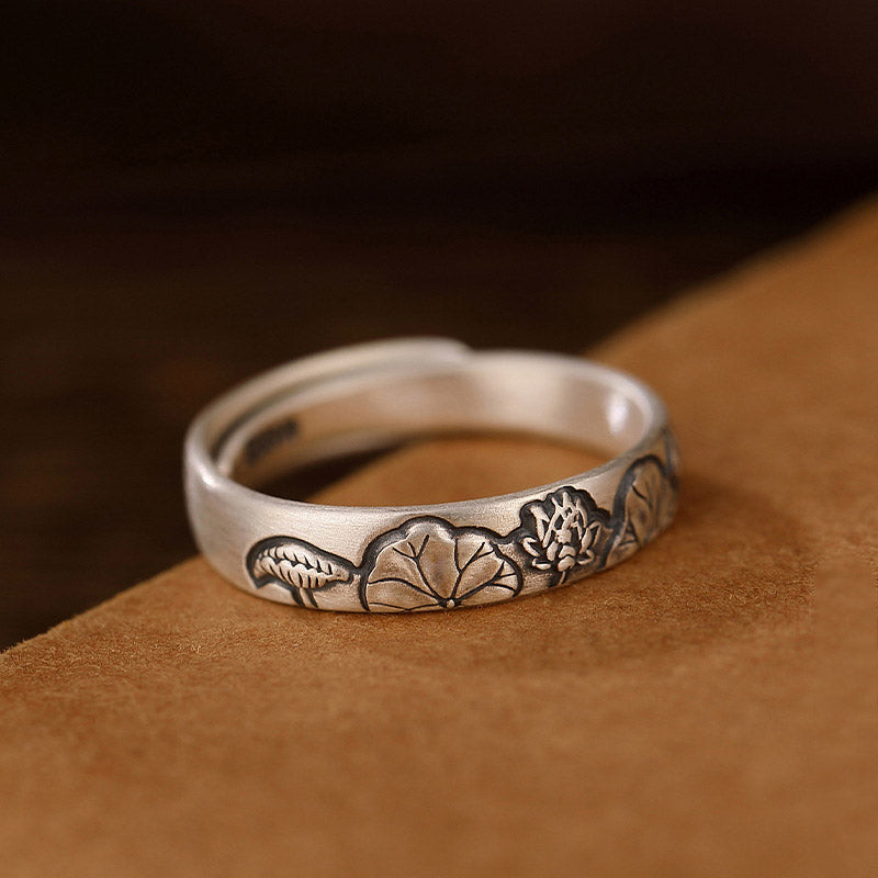 Exclusive Design 999 Sterling Silver Vintage Chinese Lotus Leaf「Peace of Mind」Adjustable Ring-04