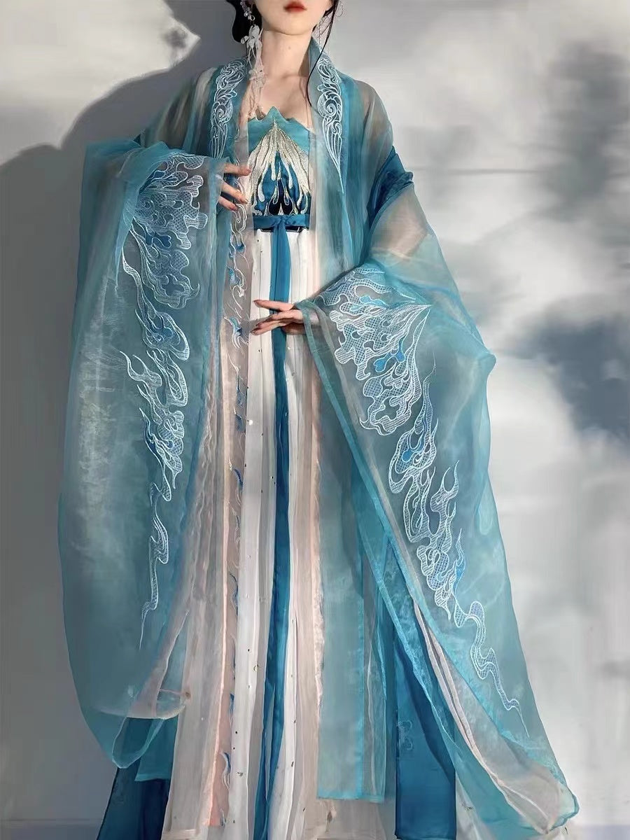 BlueDail Blue Sacred Fire Embroidery Hanfu Clothing Daily Wear(4Pcs) BlueDail Blue Sacred Fire Embroidery Hanfu Clothing Daily Wear(4Pcs)