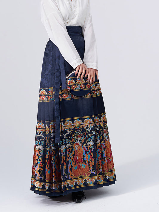 Dunhuang Feitian Pattern Yarn-dyed Jacquard Cloth Horse Face Skirt Morden Hanfu Skirt-02