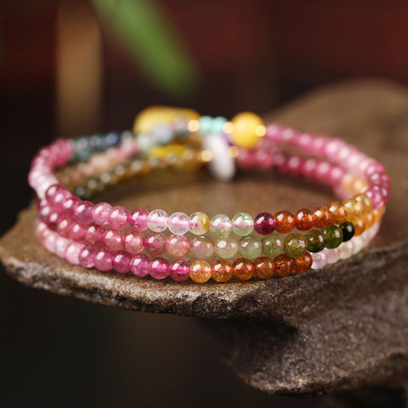 Pink Tourmaline Stacking Bracelet with Multi-Gemstone-05
