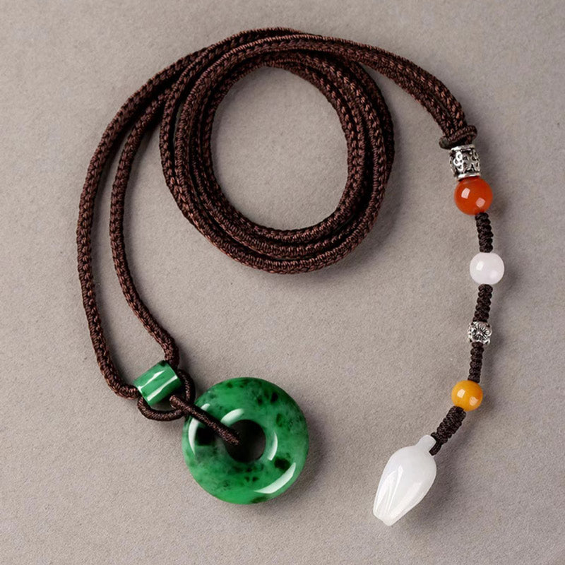 Natural Emerald Green Ice Jadeite Jade Chinese「Ping An Kou」Pendant Necklace for Women and Men-04