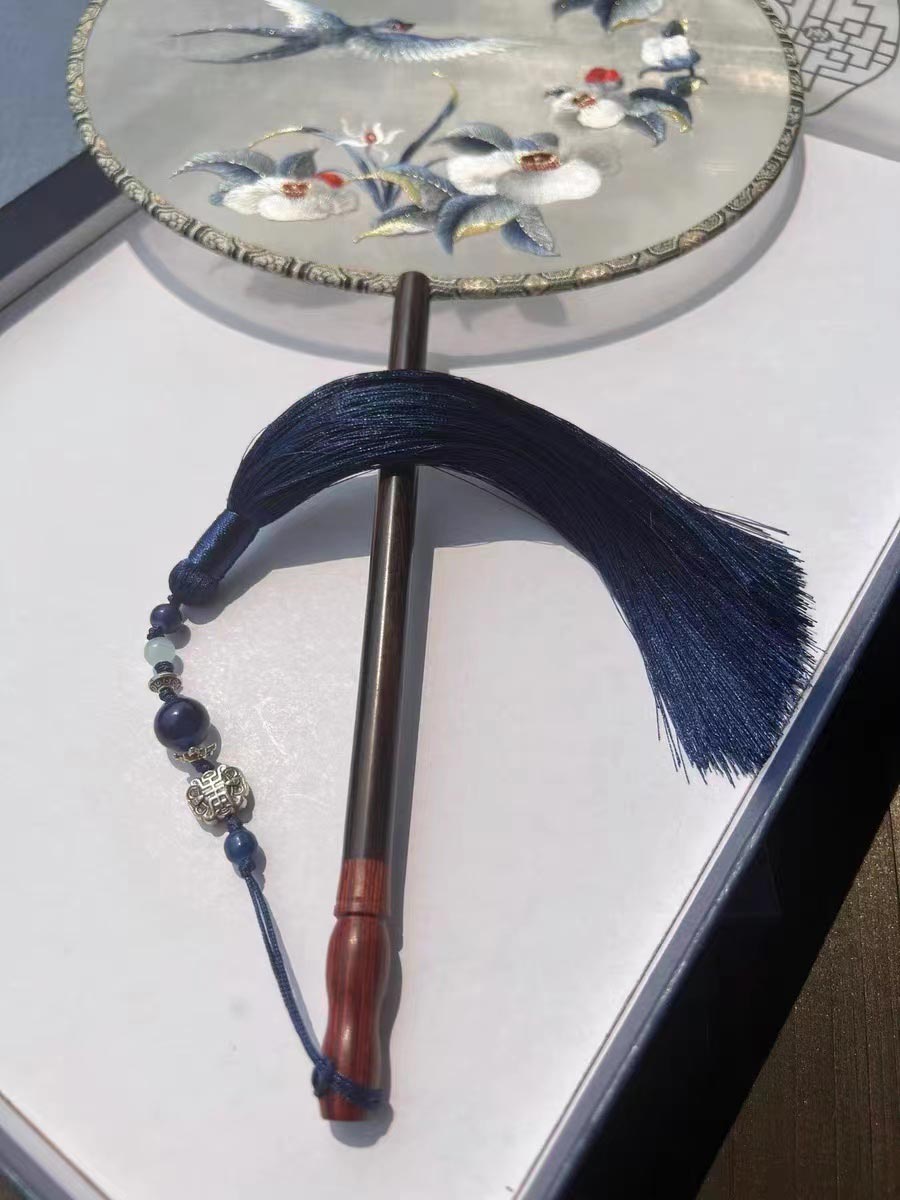 Ancient Chinese Landscape Painting - Spring Comes and Yan Returns Round Shaped Single Side Embroidered Beautiful Decorative Fan Chinese Gift-04