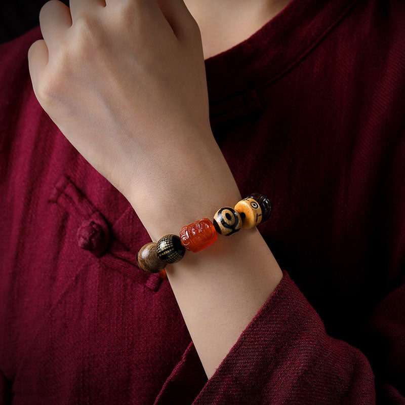 Bracelet multi-pierres précieuses Bodhi Seed Prajna Heart Sutra à six personnages pour hommes et femmes