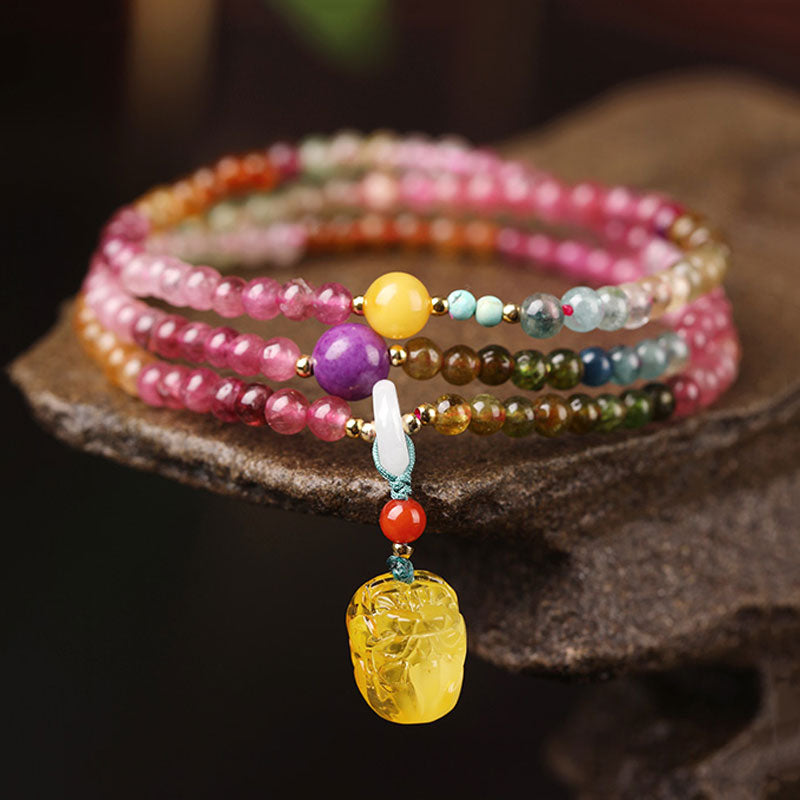 Pink Tourmaline Stacking Bracelet with Multi-Gemstone-06