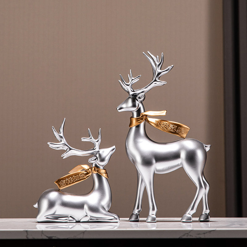 Peace and Joy, Good Luck - A Pair of Auspicious Deer Statues Home Decor