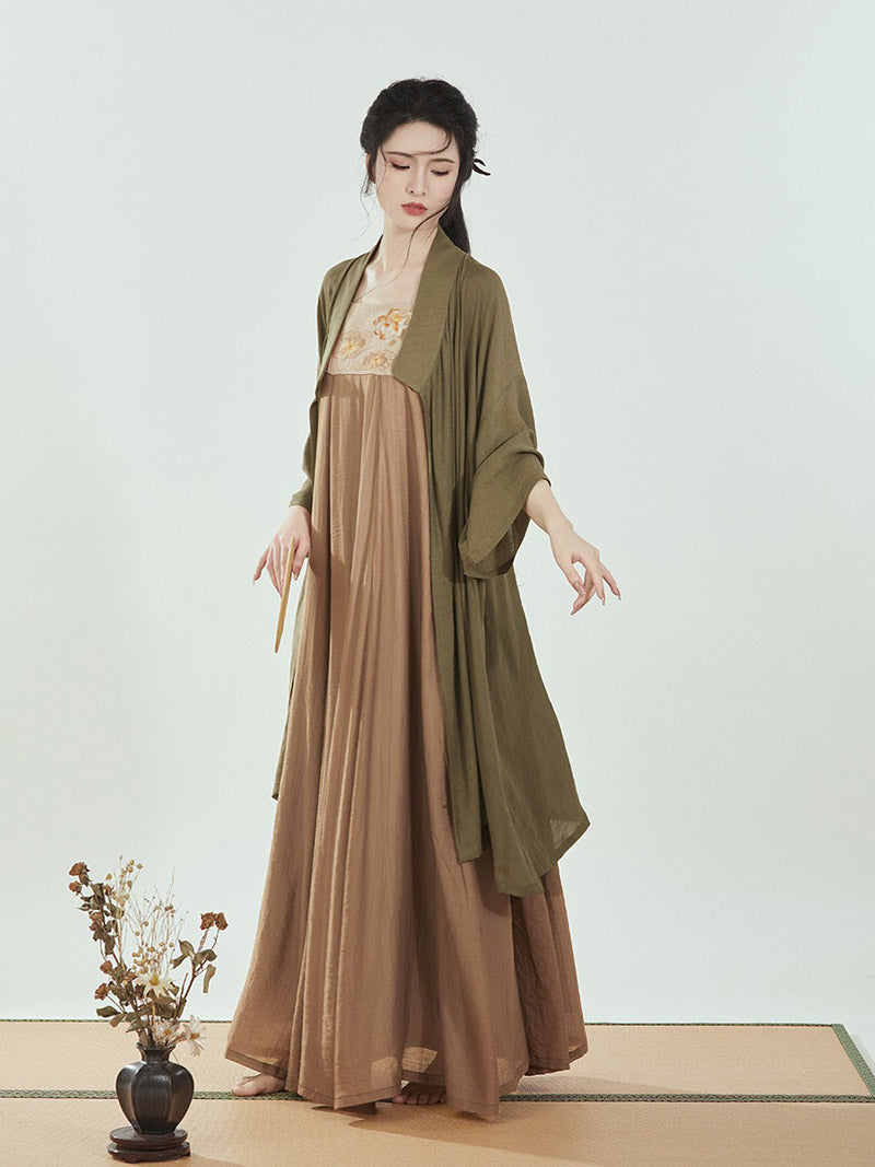 Tang-style Morden Chinese Style Lotus Embroidery Droopy Suspender Skirt Set-03