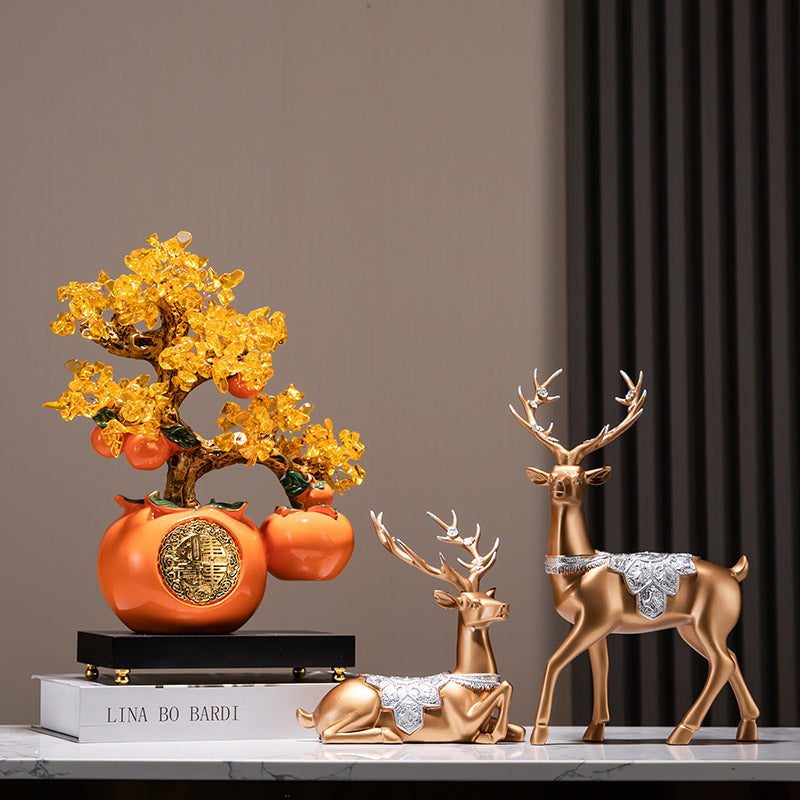 Persimmon 「Shi Shi Ru Yi」 Arbre à argent Arbre de fortune Ornements décoratifs chinois créatifs pour cadeau d'affaires de bureau