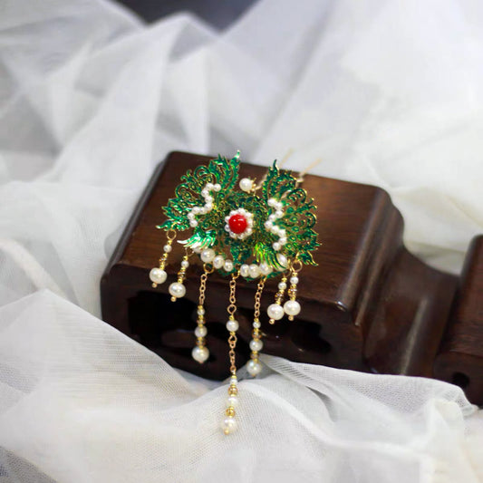 Épingle à cheveux à pampilles en perles cloisonnées bleues de Style chinois rétro, accessoire Hanfu