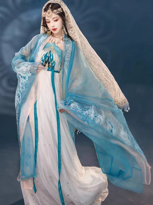 BlueDail Blue Sacred Fire Embroidery Hanfu Clothing Daily Wear(4Pcs)-02