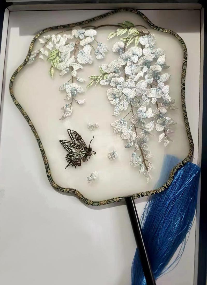 Bluedail Blooming Flowers with Butterfly Single Side Embroidered Handheld Fan Tradional Chinese Fashion-05
