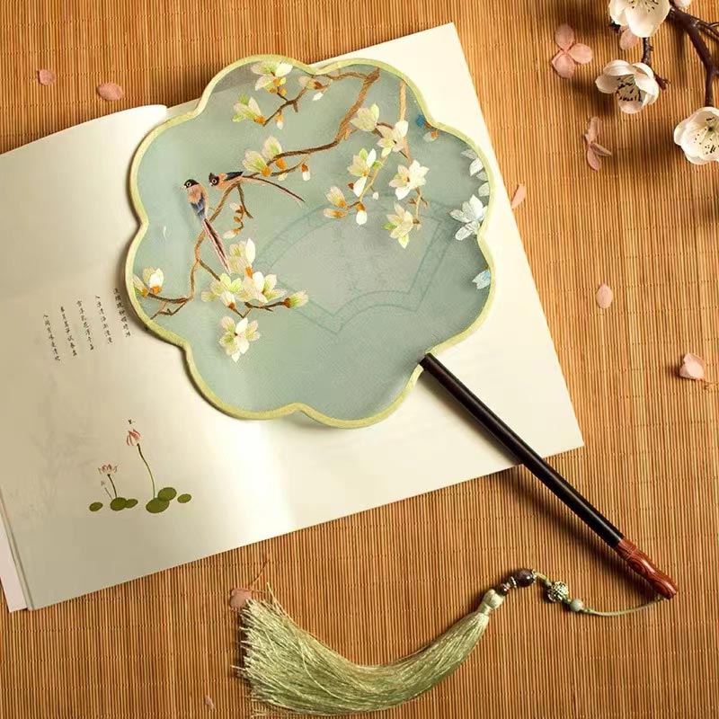 Handmade Double Side Embroidered Suzhou Embroidery Birds and Flowers Chinese Fan Chinese Art