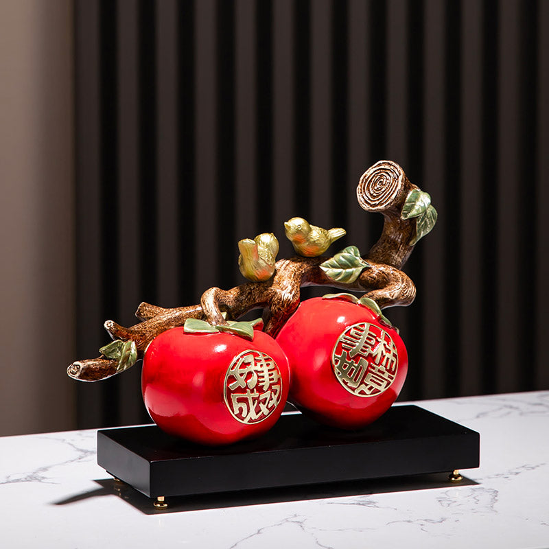 Deux oiseaux perchés sur une branche d'arbre kaki - Les bonnes choses viennent par paires Ornement kaki Décoration de table Cadeau de pendaison de crémaillère