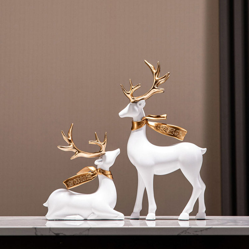 Peace and Joy, Good Luck - A Pair of Auspicious Deer Statues Home Decor