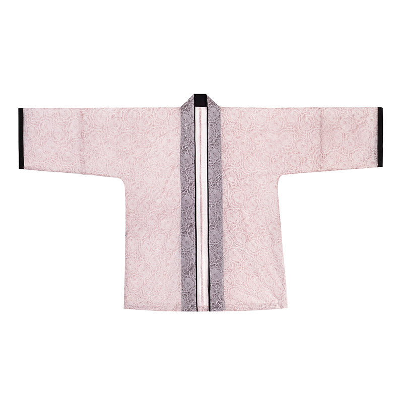 Song Style Pink and Black Morden Chinese Hanfu Set Peach Blossom Floral Print Skirt Set-06