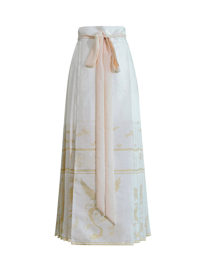 Woven Gold Phoenix and Xiangyun Floral Yarn-dyed Jacquard Cloth Horse Face Skirt Morden Hanfu Mamianqun-06