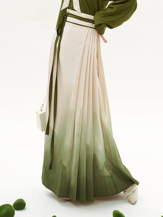 Peinture de paysage artistique de Style chinois, vert Matcha, ensemble Hanfu Morden, jupe Mamianqun Hanfu