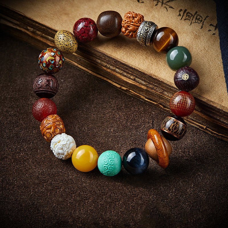 Bracelet multi-pierres précieuses Bodhi Seed Prajna Heart Sutra à six personnages pour hommes et femmes