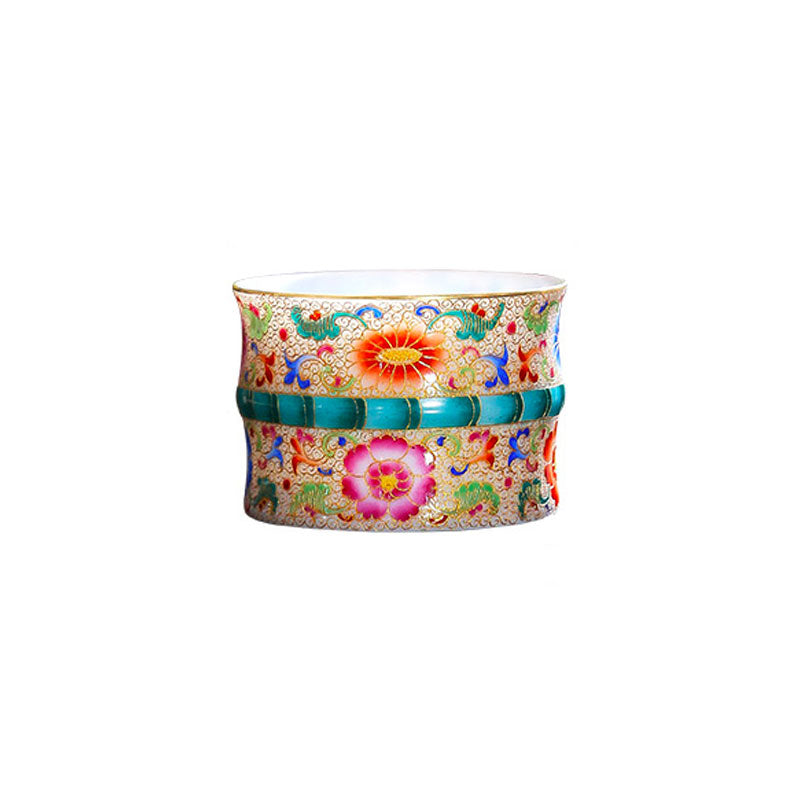 Cloisonné Enamel Hand-painted Ceramic Kung Fu Teacup Bu Bu Gao「rich and noble」Bamboo Tea Cup